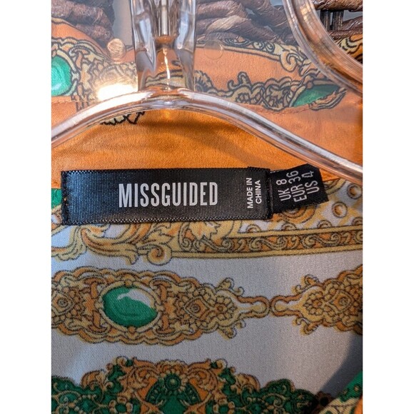 Missguided Women's Sleep Shirt 4 Green Button Up Old Money Boho Paisley Western - Picture 8 of 10